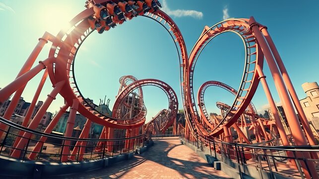 An extreme roller coaster designed with multiple twists and breathtaking drops, providing a pure adrenaline experience for the bravest riders. Generative AI