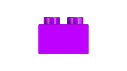 Electric Purple Bricks Block Isolated on a White Background. Close Up View of a Plastic Children Game Brick for Constructors, Side View. High Quality 3D Render with a Work Path. 8K Ultra HD, 7680x4320