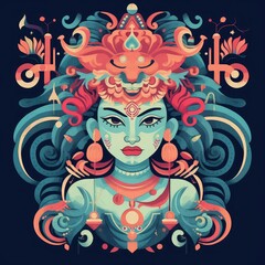 Fototapeta na wymiar Goddess Durga Vector illustration, Dussehra 2023, Indian Hindu religious festival
