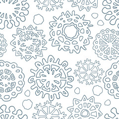 Variety of snowflakes abstract seamless pattern on white
