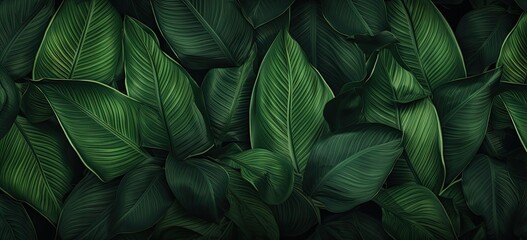 Overhead view of evergreen fern leaves in a rainforest-inspired pattern. Concept of lush foliage and natural design.