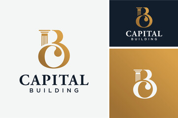 Initial Letter B C Monogram BC CB with Greek Marble Pillar Column for architecture building construction government office logo design