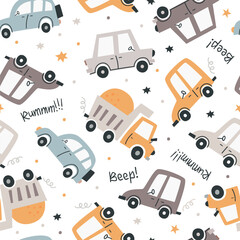 Boho seamless pattern with cute cars. © nafanya241