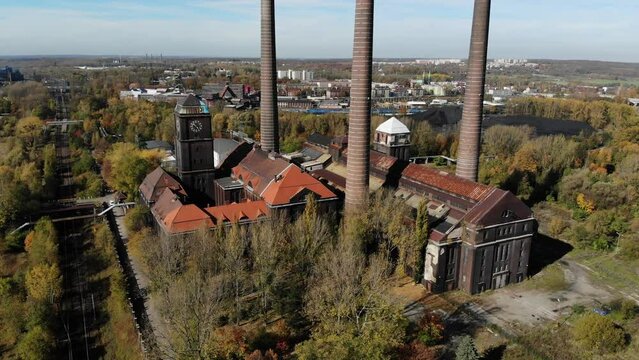 Bytom, Poland. Autumn colors and industrial heritage in Bytom Szombierki district. Coal power plant.