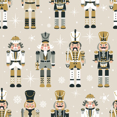 Seamless Christmas Pattern with Nutcrackers in Vector in beige. - 638896105