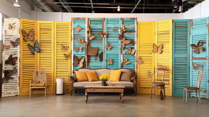 Decorative Living Room with Wooden Shutters