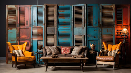 Decorative Living Room with Wooden Shutters