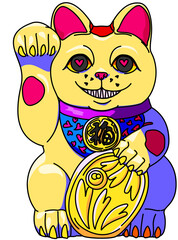黄色招き猫（yellow beckoning cat）(PNG)