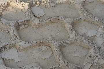 Tracks of heavy machinery in the sand