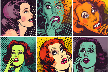 The Halloween spirit, retro post-card in pop-art style. Generative AI