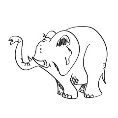 Ręcznie rysowany słoń z podniesioną trąbą