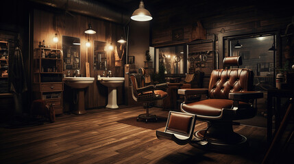Fototapeta na wymiar Cozy Vintage Barbershop Interior