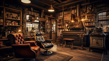 Fototapeta na wymiar Cozy Vintage Barbershop Interior