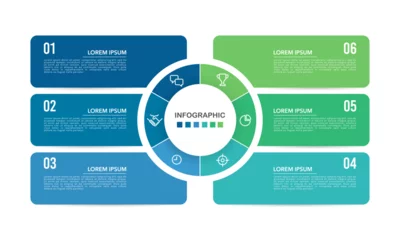 Foto op Plexiglas 6 process infographic design template. diagram, annual report, business presentation, and organization. Vector illustration. © Inactive