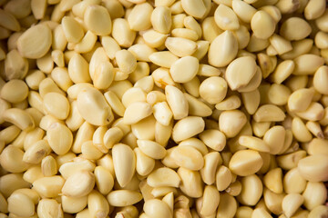 Pile of garlic cloves at a street food stall in the city of Bangkok in Thailand.