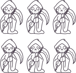 いろいろな表情の可愛くデフォルメした死神の線画セット