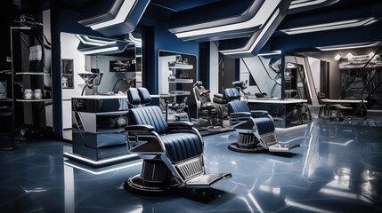 Barbershop with a Futuristic Aesthetic - obrazy, fototapety, plakaty