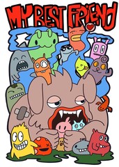 Hand-drawn illustrations, monsters doodle, Hand Drawn cartoon monster illustration,Cartoon crowd doodle hand-drawn Doodle style.