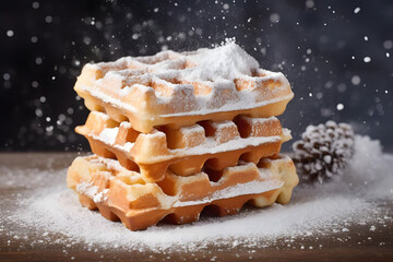 Waffles with Powdered Sugar, crisp waffles dusted with sweet snow