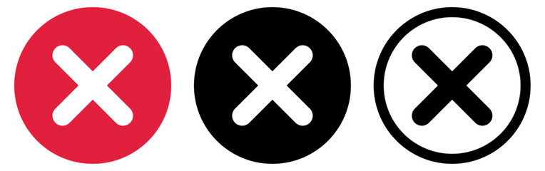 Cancel. Cross icon set. Red round 3d buttons. Vector clipart.