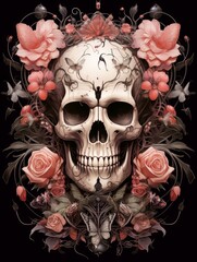 Beautiful Detailed Gothic: Skulls, Spiders, and Flowers