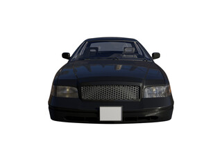 Black car front view isolated. 3d render