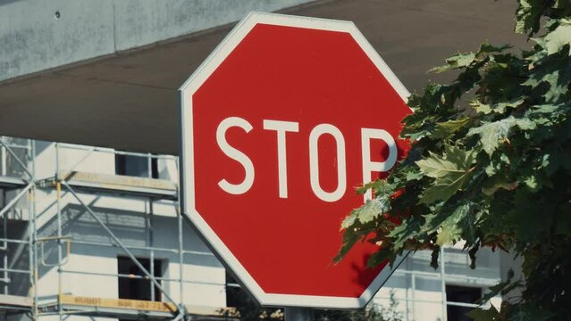 View on Stop Sign in city Wroclaw, Poland