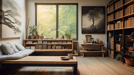 Japanese Study Room with Minimalist Bamboo