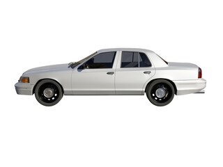White car side view isolated 3d render
