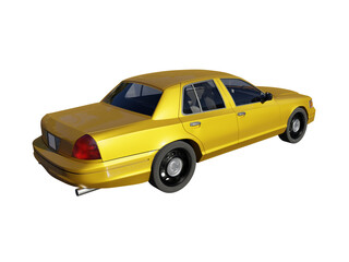 Yellow passenger car side rear view isolated 3d render