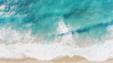 Fototapeta na wymiar Coast as a background from top view. Turquoise water background from top view. Summer seascape from air