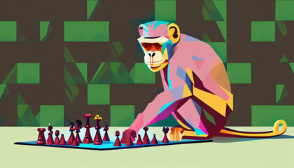 a monkey playing chess