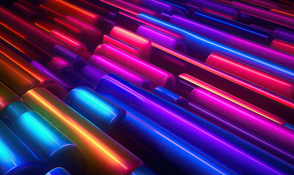 Neon futuristic flashes on black background. Motion light lines backdrop. For banner, postcard, book illustration. Created with generative AI tools