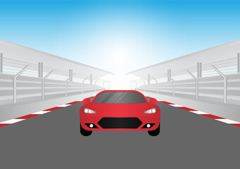 Fototapeta na wymiar Racing Car Driving on Racing Track. Sport racing track With Stadium. Race track road. Vector Illustration. 