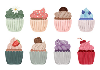 cute cupcakes watercolor graphic set illustration