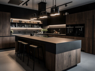 Sophisticated high-tech kitchen with sleek finishes. AI Generate.