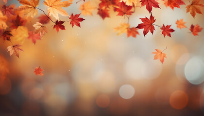 Naklejka na ściany i meble Autumn Maple Leaves Falling with Defocused Background - Serene Seasonal Impression