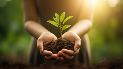 Fototapeta premium Environment Earth Day In the hands of trees growing seedlings.