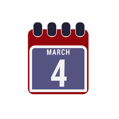 Calendar displaying page of the day 4 (fourth) of the March - Day 4 of month. Illustration
