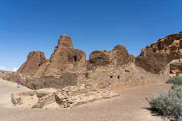 Ancient ruins at Pueblo Bonito in Chaco Culture National Historical Park, New Mexico, USA. Pueblo Bonito is the largest great house in Chaco Culture National Historical Park.