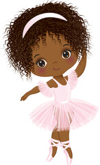 Vector Little African American Ballerina Dancing