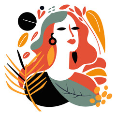Abstract girl portrait in autumn colors vector illustration.