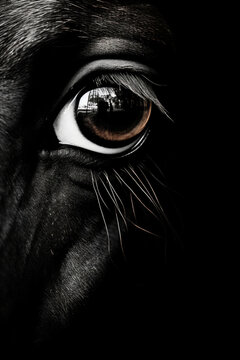 Monochrome closeup of a Horse Eye