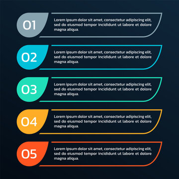 5 step list diagram. Info graphic template. Business process, presentation, layout design. Five numbers infographic. Vector illustration.