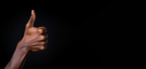 Positive approval thumbs up Hand Gesture on black Background