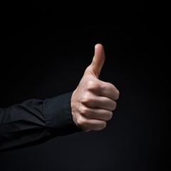 Positive approval thumbs up Hand Gesture on black Background