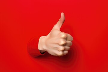 Positive approval thumbs up Hand Gesture on red Background