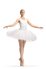 Ballerina in a white tutu dress dancing