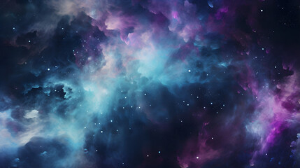 Fototapeta na wymiar A galactic - inspired texture with swirling nebula patterns in shades of purple, indigo, and teal against a deep black backdrop