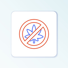 Obraz premium Line Stop marijuana or cannabis leaf icon isolated on white background. No smoking marijuana. Hemp symbol. Colorful outline concept. Vector